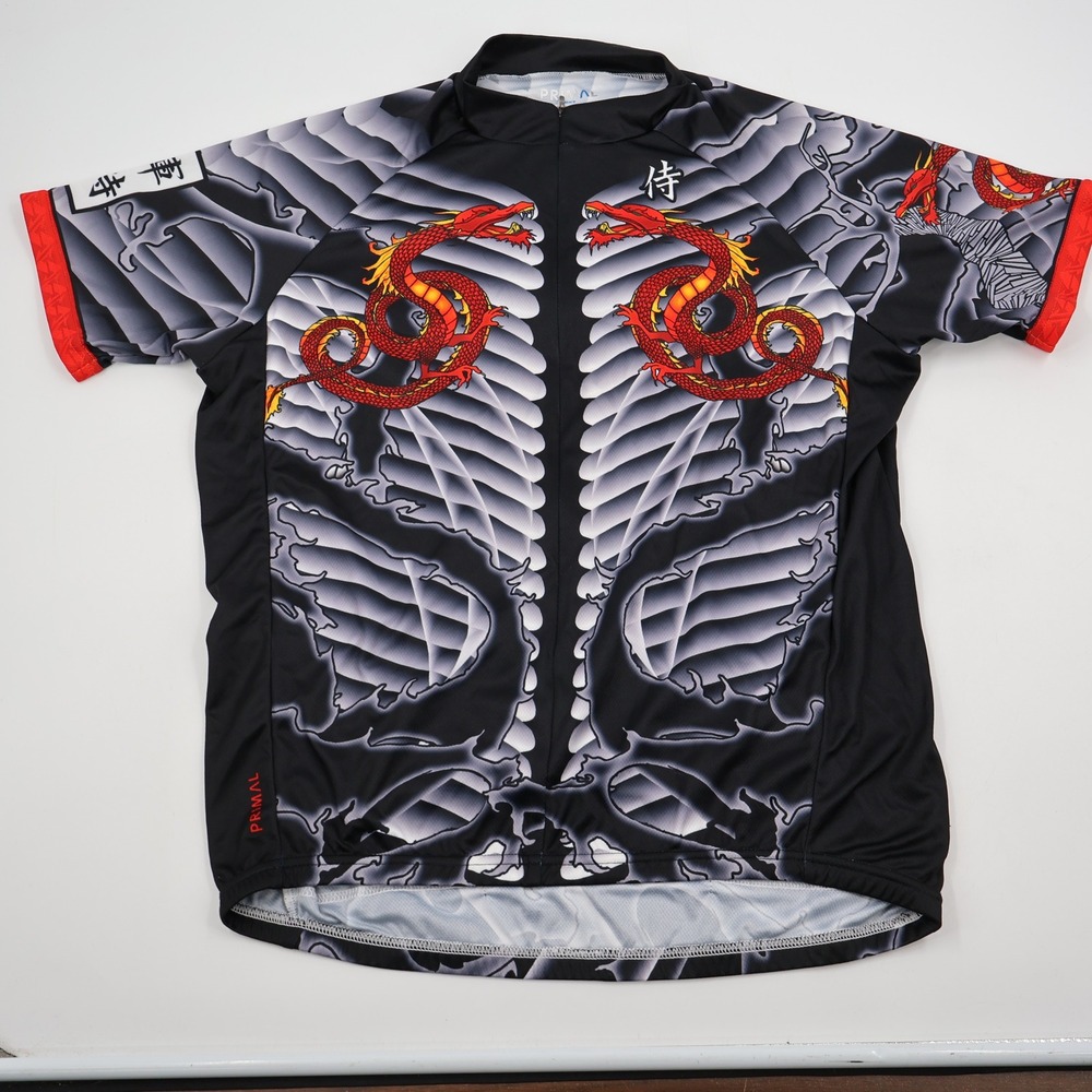 Primal Cycling Jersey Mens Large Black Red Dragon Skeleton Graphic Full Zip